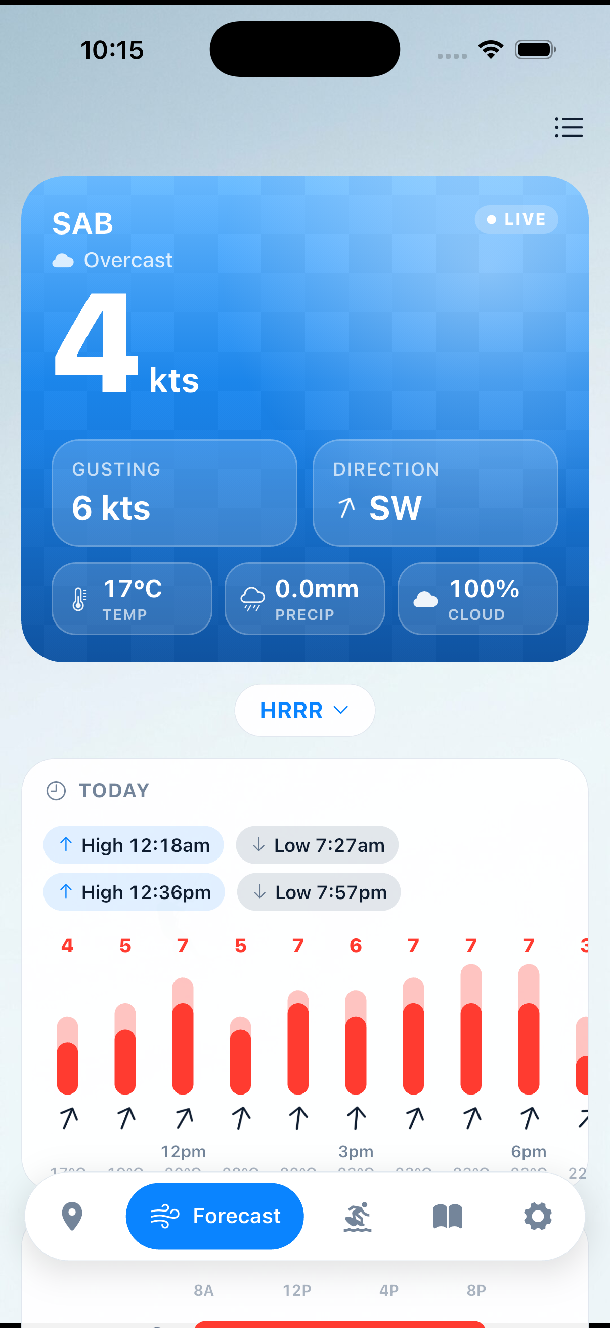 myWind forecast screen